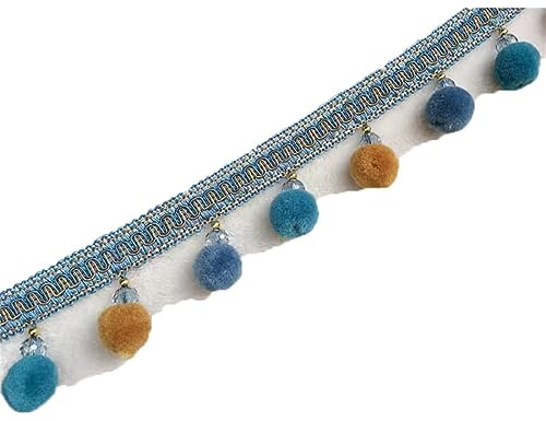 GIVBRO Cinta trenzada con flecos y pompones para colgar en cortinas, sofás, lámparas, cojines de mesa, decorados, 1 metro, color azul real