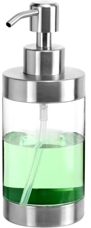 QWORK® Seifenspender aus Edelstahl und Acryl, Spenderflasche Pumpspender für Flüssigseifen und Lotions – 350ml