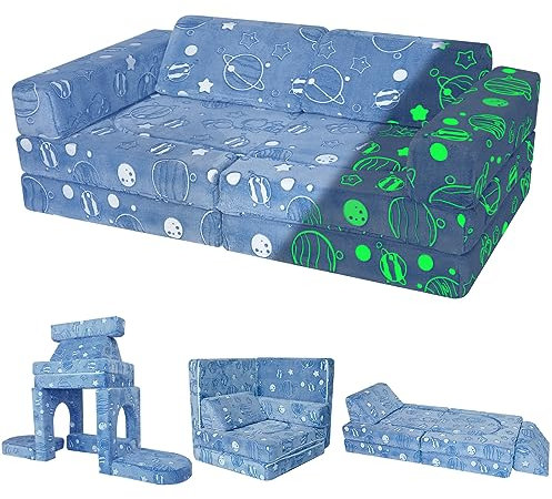 MeMoreCool 10-teiliges Kinder-Couch-Sofa, modulare Kleinkind-Couch, leuchtendes Sofa für Spielzimmer, Schlafzimmer, ausklappbare Spielcouch für Mädchen und Jungen, wandelbares Sofa,