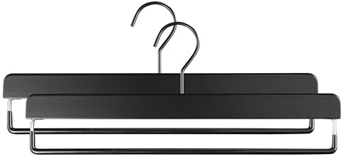 Mawa by Reston Lloyd, European Beech Wood Pant Hanger with Non-Slip Bar, 14.5 Wide 'Til Midnight Series, Set of 2, Black