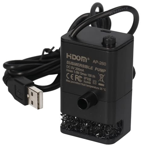 Submersible USB Powered 150l/h Ultra Quiet Mini Water Pump with Pre-Filter Foam for Water Feature Fountain Compact Hydroponics Pump