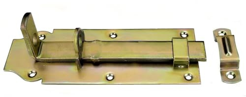 Catenaccio Pesante di Sicurezza Diritto e Piegato – Catenaccio per Porta, Cancello, Garage, Motori – Acciaio Zincato Giallo - Alta Resistenza – Catenaccio pesante diritto zincato giallo (100 x 45 mm.)