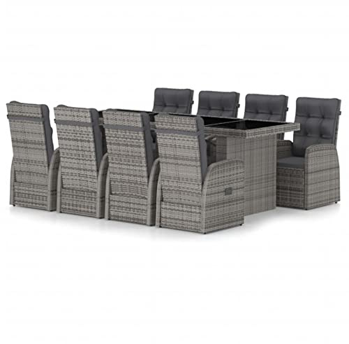 Keyroto Garten Essgruppe Rattan Gartenmöbel Set mit 8 Gartenstuhl Gartenmöbel Essgruppe Grau#2