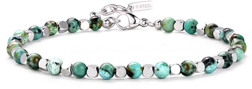 Chriscoco Bracciale Donna 4MM Pietre Naturali Acciaio Braccialetti di Perline Occhio di Tigre Turchese Gioielli Uomo