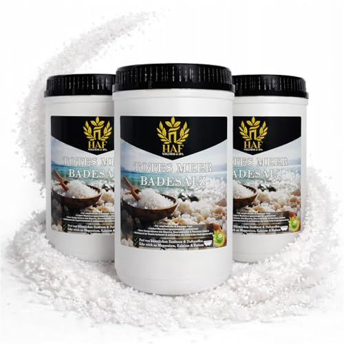 HAF® Premium döda havet badsalt för känslig och torr hud | Havssalt 100 % naturligt rent från Jordanien för stressminskning | Mineralsalt för god sömn och för kroppsvård | 3 kg i burkar