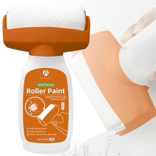 PLLYPE Wandfarbe Ausbessern Weiß, 500g Wandreparatur-rollbürste mit wandreparaturpaste, Weiße Wandfarbe Reparatur, Wandfarbe Kleiner Roller für Graffiti Kratzer Flecken Risse und Beschädigte Wände