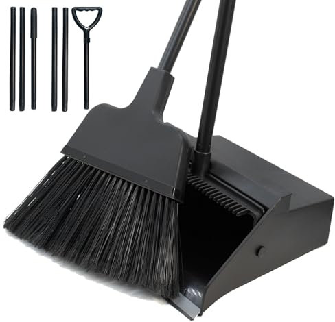 NBGYTECH Set combinato di scopa con paletta e paletta per esterni, con manico lungo, set di scopa angolare e paletta per garage, patio, cortile, atrio, prato, casa, cucina