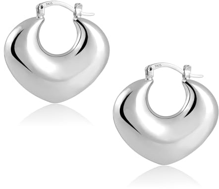 Silber Ohrringe Dick Creolen Oval Herz Große Klobige Breit Chunky Creolen | Silber 925 Ohrringe Klobige Dick Leicht Breit Chunky Creolen Oval Kleine Knorpel Kreolen Huggie Creolen Damen Frauen Herren