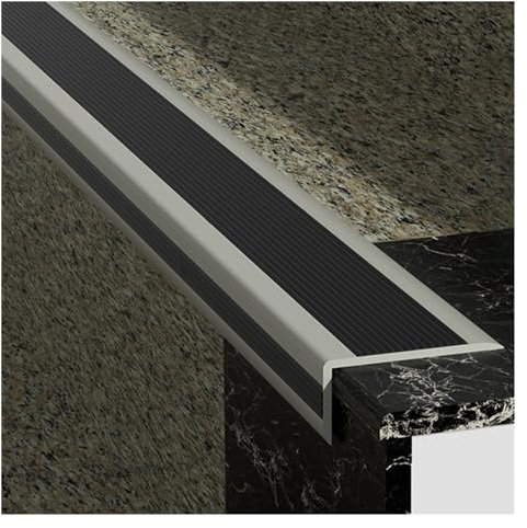 AntiSlip Stair Strips 5CM+2.5CM Wide Self Adhesive Stair Edge Trim Strips PVC Floor Transition Strip Wood to Tile Easy to Install Step Sticker for Indoor Outdoor Stairs Black