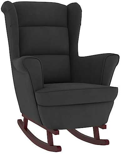 Hommdiy Schaukelstuhl mit Massivholz-Gummibeinen Relaxstuhl Schaukelsessel Schwingsessel Relaxsessel Schwingstuhl Polstersessel Sessel Samt Schwarz,Ohne Fußablage