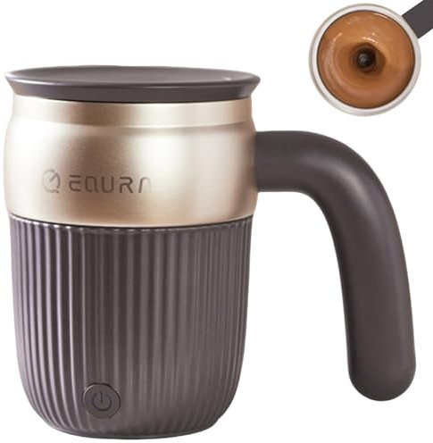 EQURA Selbstrührende Kaffeetasse, 450 ml, wiederaufladbar, automatisch, magnetisch, selbstmischende Kaffeetasse, Edelstahl-Rührbecher für Kaffee/Tee/heiße Schokolade/Milch (grau)