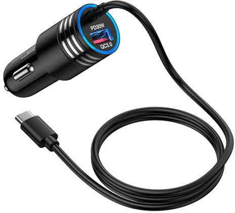 Zigarettenanzünder USB C Adapter, 48W 2 Ports Auto Handy Ladegerät 12V Schnell Kfz Ladegerät mit 1M Typ C Ladekabel für Samsung Galaxy S25 Ultra S24 S23 FE S22 S21 A14 A15 A16 A17 A35 A54 A55 5G A56