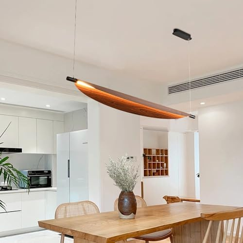 Aleaty LED-Pendelleuchte Holz Dimmbare Rustikale Moderne Hängelampe Höhenverstellbar für Esszimmer, Büro, Küche - Wandleuchte (90cm)
