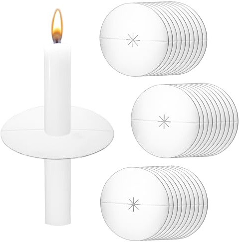 30 PCS Paper Candle Holder Drip Protector, Round Candle Drip Protector Silver Bobeche Candle Holder Paper Candle Drip Guards for Candlelight Vigil, Church Service, Memorial Service, Devotional Candles