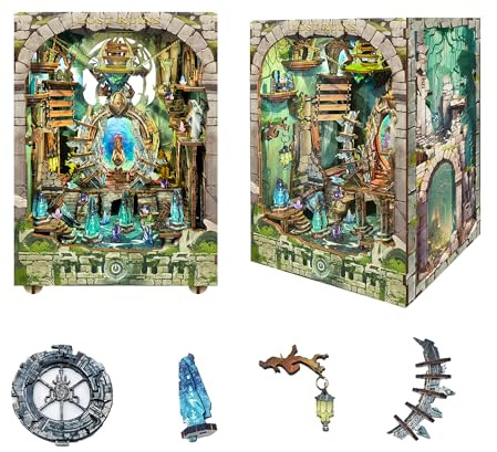 SQ-30 Kit de construction de maison miniature en bois pour adultes et adolescents – Casse-tête 3D en bois pour décoration de bibliothèque pour adultes – Ruines perdues