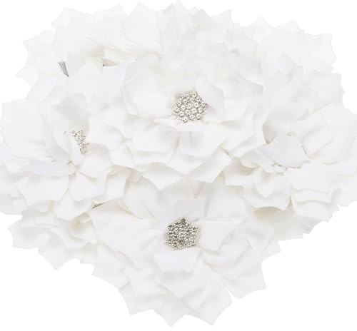 PATIKIL 10 Stück 3,5 Chiffon Blumen Stoffblumen Strass Perlen Weiß | Nähen Stoff Applikationen, für Basteln Nähen Kleider DIY Kleidung Stirnbänder, Hochzeit Party Dekoration