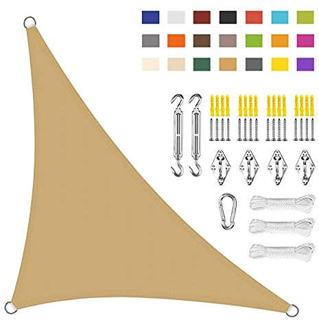 Waterproof Sun Shade Sail Triangle with Fixing Kit for Patio Backyard Camping Anti UV Right Angle Design Sand Color 4x4x5.7m
