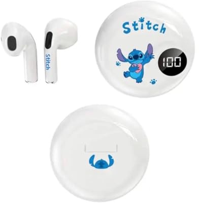 Cute Sstitch Wireless Earbuds with LED Display, Bluetooth In Ear Headphones for Kids – Comfortable Earphones with Hi-Fi Sound, Deep Bass, and Long Battery Life