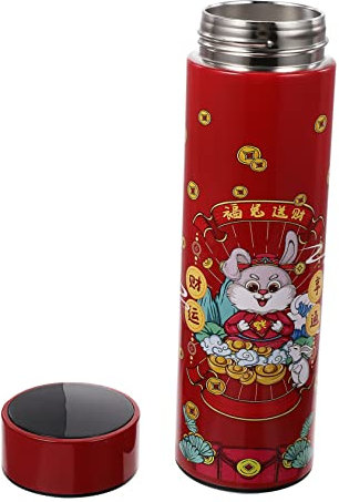 TOPBATHY Edelstahltrinkflasche Mit Hasenmotiv Vakuumisolations-wasserflasche Kompakter Wasserbehälter Mit Deckel Für Heiße Und Kalte Getränke Als Geschenk Zum Jahr Des Hasen