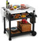 Acciaio Inox Carrello Barbecue 3 Ripiani, Tavolo BBQ con Ruote Ganci, Carrello Cucina Esterna con Inox Maniglia, Carrello di Servizio Cucina Esterni da Multiuso, per Casa Cortile Patio e Giardino