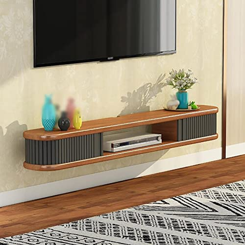 LFONDIGE Mobile TV sospeso, consolle multimediale con Porta Scorrevole e Fori per Cavi, da Utilizzare Come Sfondo per Soggiorno, espositore da parete/legno/100 cm