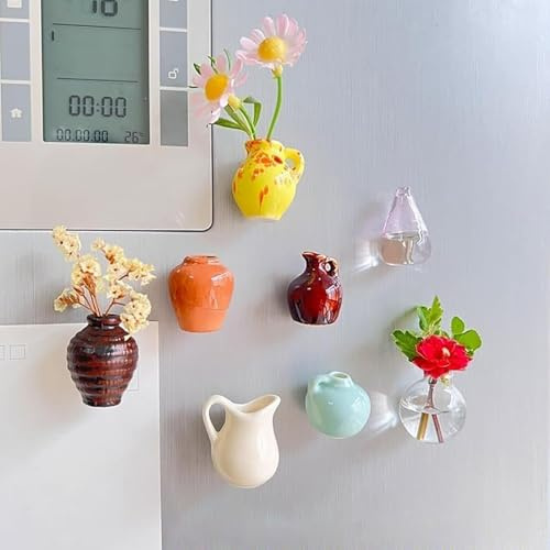 8 Pack Cute Resin Vase Fridge Magnet, Magnetic Bud Vases, Funny Plants Vases Decor, Creative Flower Vase Fridge Accessories For Kitchen And Offices