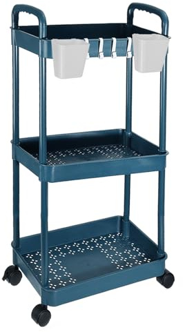 PATIKIL Carro De Utilidad Rodante De 3 Niveles con Mango, Estantes De Almacenamiento Carro Organizador con Cestas Colgantes para Habitación Oficina Cocina Baño, Azul