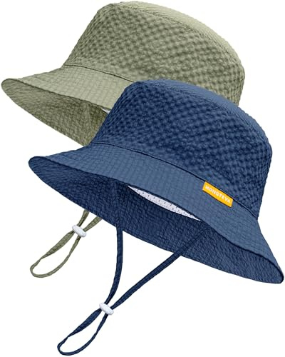 HONGTEYA Baby Sun Hat Toddler Boy Bucket Hat Kids Summer Beach Hat Wide Brim Sun Protection Green/Navy
