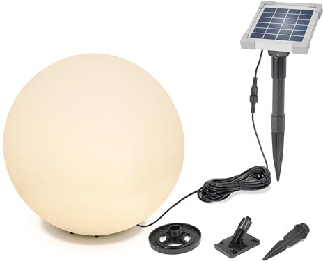 Esotec Solar Leuchtkugel Solarkugel Gartenleuchte Farbwechsel Garten 106111 | Solar Leuchtkugel Ø40cm, 9 Lichtfarben 2800K/4500K/6500K, bis 12Std, LiFePO4 Akku wechselbar, 2Wp Solarmodul, 5m Kabel, IP54