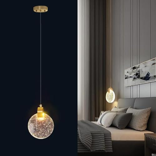 LIGKIN Lustre LED 5W Créatif Rond Suspension Luminaire Moderne, Plafonnier en Cristal Lampe Suspendue pour Salon Restaurant Escalier, Lumière Chaude