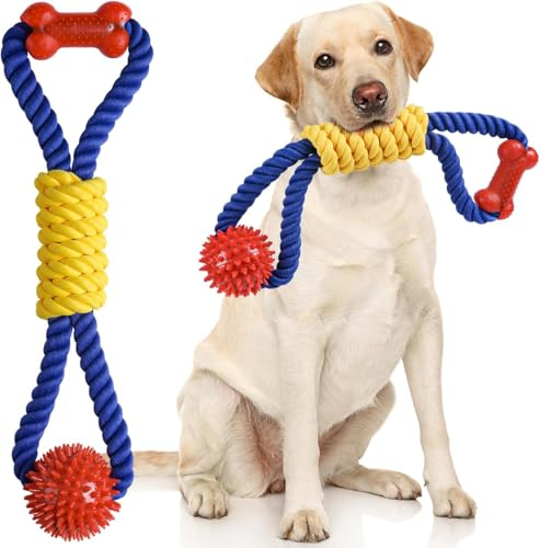 Aitmexcn Seil-Hundespielzeug, für kleine und mittlere Hunde, 43cm | Robustes 5‑Knoten Zerrspielzeug aus Baumwolle für mittelgroße und große Hunde, interaktives Hundespielzeug zur Zahnreinigung