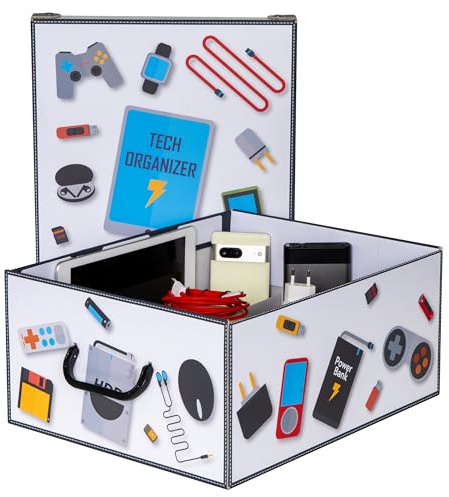 Lavatelli Tech Organizer – Premium Aufbewahrungsbox für Elektronik & Gadgets mit Deckel, verstellbaren Trennwänden & Einsatz – 42x32x17,5 cm – Geschenkidee für Technikfans