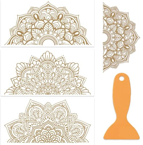 OLYCRAFT 3 st/set mandala gnugga på överföringar för möbler och hantverk 30 x 15 cm boho halv mandala möbeldekal överföra klistermärken gnugga på dekal för scrapbook fönster heminredning