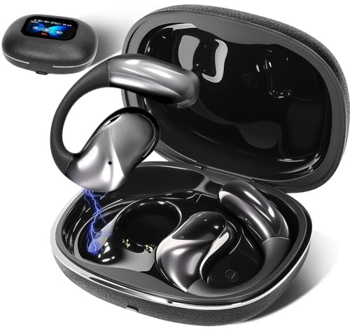 Open Ear Earbuds, Bone Conduction Wireless Earphones with Touchscreen, Bluetooth 5.4, Over Ear Earphones with Silicone Ear Hooks, 120 Standby Time, IPX5 Waterproof, Touch Control Fit Sports (Black)