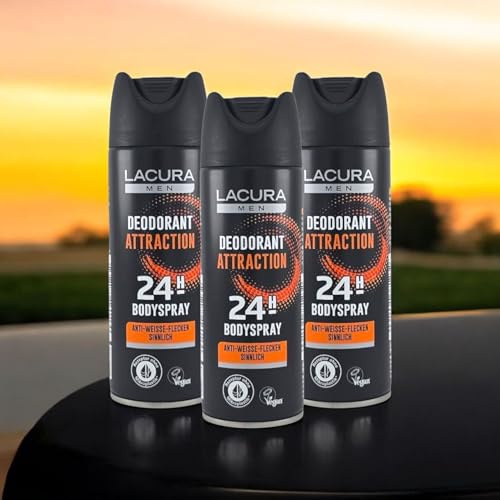 Deodorante spray per il corpo Attraction (3 x 200 ml) | confezione da 3 deodorante spray per uomini | protezione 24 ore | profumo sensuale e formula anti-macchie bianche | Deodorante vegano senza