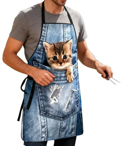 Biniveil Tablier À Motif Chat | Protecteur Imperméable À Bretelles Réglables | Tablier Adorable Et Amusant | Pour Grillade Barbecue Activité Pizza Cuisson Peinture Artiste Toilettage Café