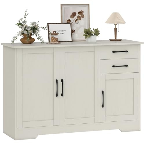 HOMCOM Aparador 3 Puertas 2 Cajones Estante Ajustable Crema 120x38x79 cm