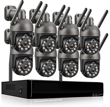ERETYRET Di Telecamere Wireless HD 3MP Telecamera IP WiFi Esterna Registrazione Audio Bidirezionale Rilevamento Umano Sicurezza Domestica CCTV Video P2P Facile Da Installare(None,8CH NVR 8 Camera C)