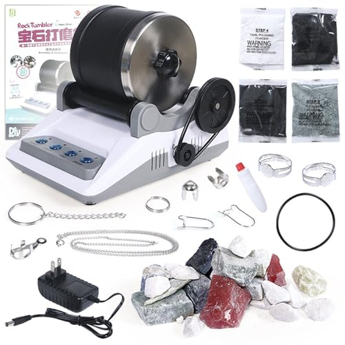 BGVYFXEZ Kit Rock Tumbler : Polisseuse Électrique Professionnelle, pour Pierres Précieuses, Machine À Polir Les Pierres, Boutons De Minuterie pour Adultes Et Enfants