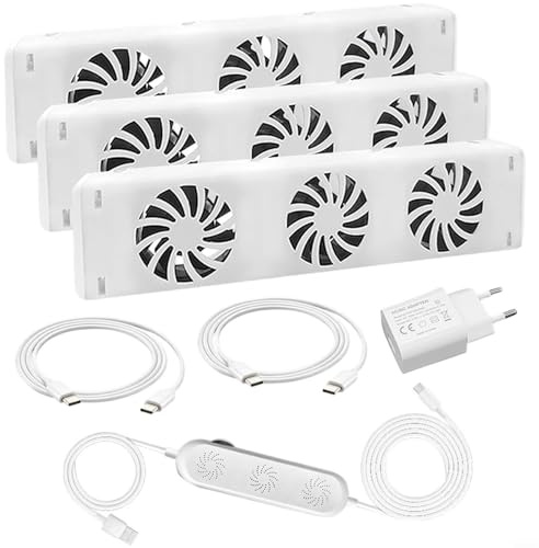Magnetischer heizkörper ventilator mit 3 Lüftern,Energieeinsparung heizungsventilator, 30 CFM Luftstrom, Temperaturfühler, für Heizkörpern und Konvektoren, Weiß(MXRV-25-E03)