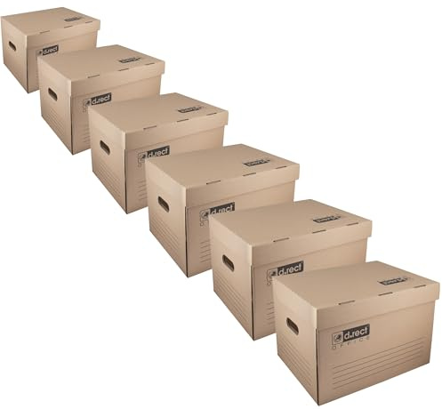 D.RECT KEEP.IT Scatole di Raccolta 2100 Set da 6 – Contenitori Archivio Grandi con Coperchio Integrato – Cartone Alcalino 3 Strati 390 g/m² – Per Raccoglitori e Scatole Archivio