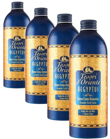 Tesori d'Oriente - Bagno Crema Aegyptus, Bagnoschiuma dalle Note Floreali di Giglio Blu, con Estratto di Papiro, Deterge la Pelle e Dona Nutrizione e Idratazione, 500ml (Confezione da 4)