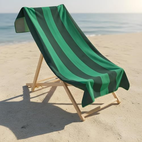 OHS Beach Towels for Adults Vertical Stripe, Super Soft Quick Dry Sand Free Microfibre Towel Large Lightweight Compact Pool Summer Essentials Travel Towel, Dark Green - 71 x 152cm
