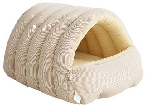 Introti Letto caldo per gatti chiuso, lavabile, accogliente, in peluche, tenda pieghevole e soffice, per l'inverno e l'autunno, accessori per animali domestici