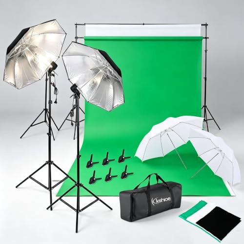 Bonnlo Greenscreen Fotostudio Set, 2m x 3m Hintergrund System & Beleuchtung | mit Durchlichtschirm, 135W LED Fotolicht für Produkt Fotografie, Video, Streaming