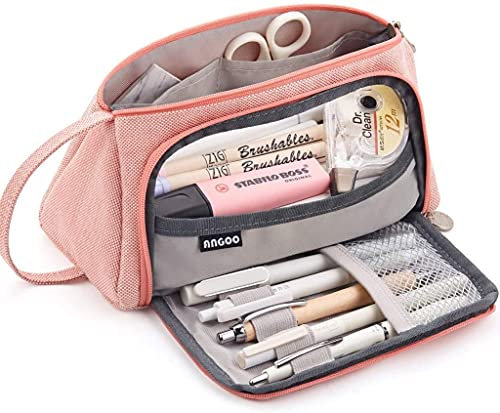 Federmäppchen Große Kapazität Federtaschen Teenager Mädchen Mäppchen mit Reißverschluss Frauen Make-up Tasche für Schule & Büro 20 x11 cm (Rosa)