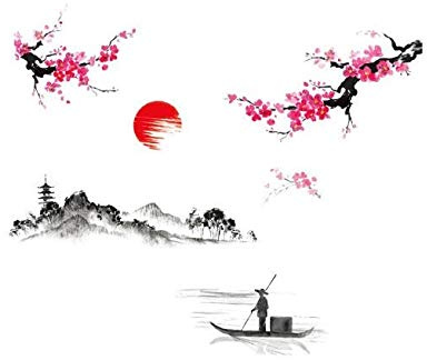 COVPAW® Wandtattoo Wandaufkleber XXL Chinesische Malerei Gemälde Wandsticker Wandbild Bilder Wohnzimmer Schlafzimmer Deco