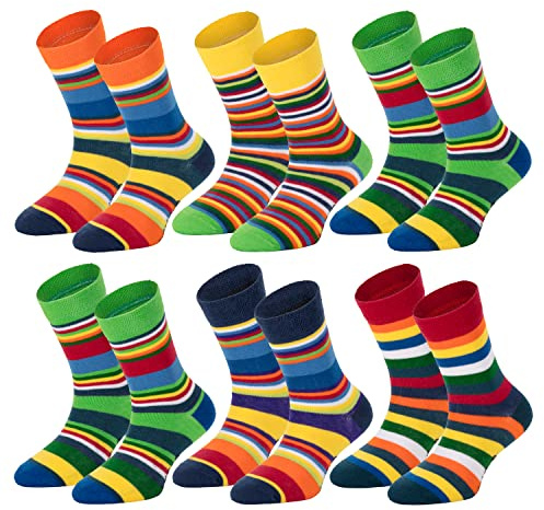 TippTexx 24 6 Paar Kinder Thermo Stoppersocken, ABS Socken für Mädchen und Jungen, Ökotex Standard, Strümpfe mit Noppensohle, viele Muster (Gute Laune Ringel, 31-34)