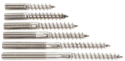 6mm / M6 x 70 A2 Stainless Steel Hanger Bolts Wood to Metal Dual Thread Dowel Screws - 100 Pack