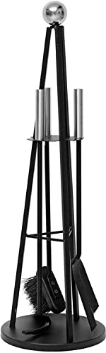 raik Kaminbesteck Gottfried 3-teilig aus Stahl schwarz Kamingarnitur mit Schaufel Besen und Schürhaken Moderne minimalistische Pyramidenform 70x22 cm